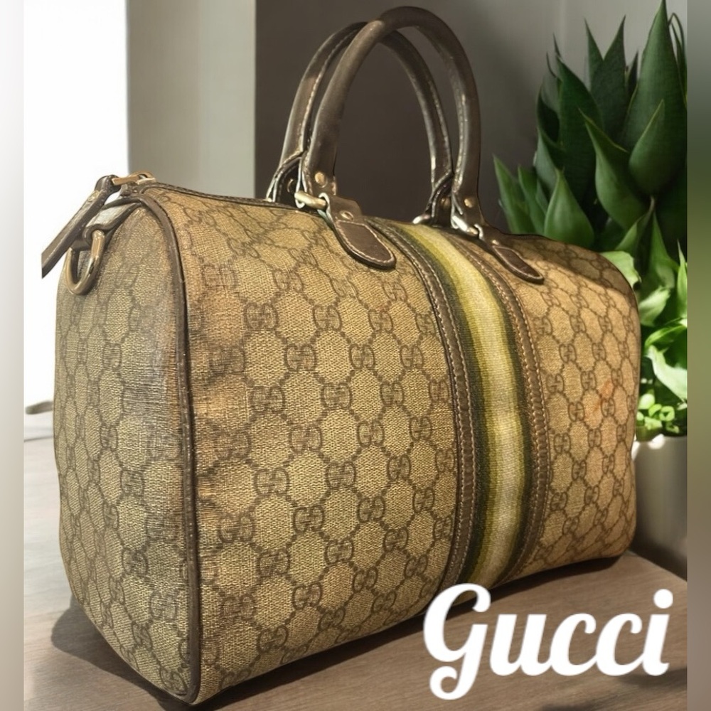 Gucci GG Supreme Joy Brown Canvas & Leather Boston Bag Approx. 10.25x13.5x6.75in